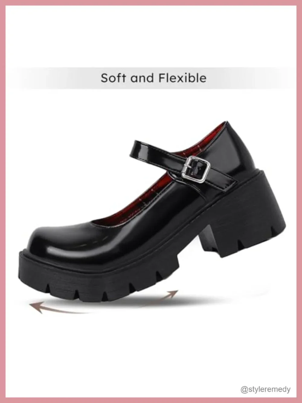 Platform Mary Janes Chunky Heel Goth Dress Shoes, Faux Leather Buckle Strap